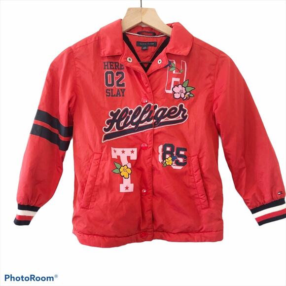 Tommy Hilfiger Girl's Red buttoned fleece lined nylon jacket small - Picture 1 of 11